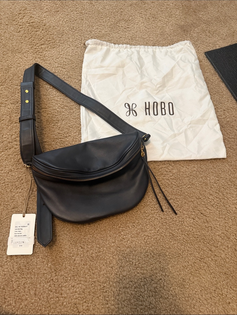 HOBO Navy Blue Leather Sling Belt Bag with Gold Hardware - Picture 1 of 2